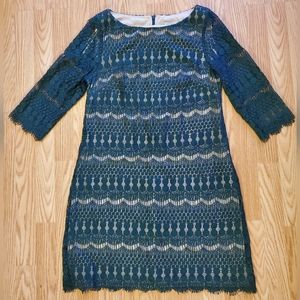 Dress barn size 12 forest green and tan lace dress